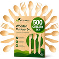 500 Wooden Utensil Set Disposable, 100% Compostable Cutlery Set [200 Forks, 200 Spoons, 100 Knives] – Alternative to Plastic & Bamboo Cutlery - Eco Friendly Utensils Set for Lounge Party Wedding BBQ - size: Wooden Cutlery(500-Mixed-Set)