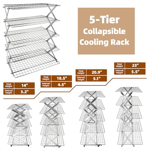 5 Tier Collapsible Cooling Rack Sourdough Cooling Rack 17"x10" - color: Silver, size: 5-Tier