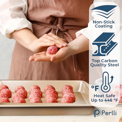 Perlli Baking Kit: Nonstick Gold Steel Oven Set - 10 Pieces, Cookie Sheets, Cake Pans, 9x13Pan with Lid, Loaf & Deep Pans, Pizza Crisper, Muffin Pan - Silicone Handles - color: Blue, size: 10 Piece