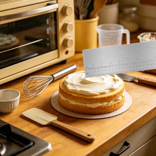 12 Inch Stainless Steel Cake Scraper with Scale, Icing Smoother Tool, Double-Sided Scraper for Buttercream Frosting, Cake Decorating, Baking(Silver)