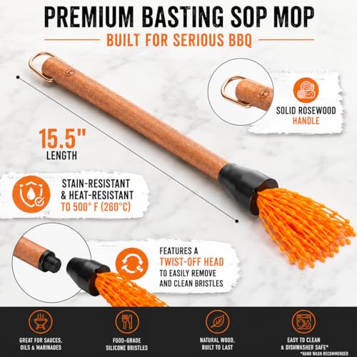 Outset Basting Brush With Rosewood Handle, BBQ Sauce Mop - style: Mop