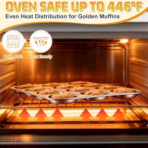 P&P CHEF 12-Cup Muffin Top Pan, Cupcake Pan with Shallow Side, 1PC & Silver