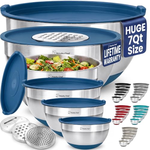 6pc Stainless Steel Mixing Bowls with Lids Set, 7 Qt, Blue - color: Blue