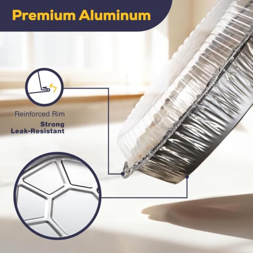 Fit Meal Prep 45 pack 9" Round Aluminum Foil Pans with Clear Dome Lids, Pie Tins Disposable 9 inch with Lids, Take Out Containers, Freezer Oven Safe Aluminum Baking Pans for Storing, Cooking, Storage - size: 9 Inch