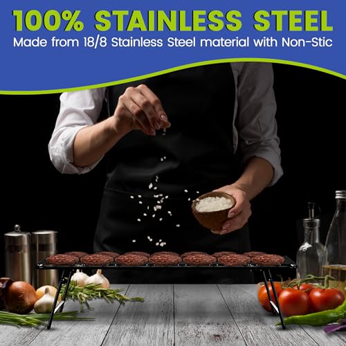 MIU Stackable Cooling Racks for Cooking and Baking with Folding Legs, Multi Tier, Set of 2, Black, Wire Grid Stainless Steel, Kitchen Counter and Oven Safe