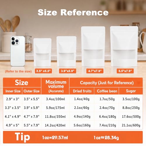 FireKylin 100 Pcs Resealable Bags, Matte Window, Paper, White,4.7 x 7.9 in - color: White, size: 4.7"x 7.9"