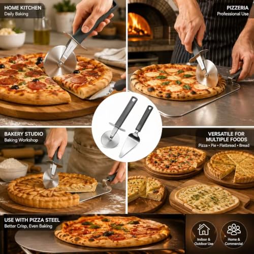 2PCS Pizza Cutter Wheel, Premium Stainless Steel Pizza Cutter, Sharp Blade Kitchen Appliances for Pizza, Pies, Dough & Pastry, Non-slip Handle, Dishwasher Safe