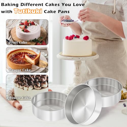 6 Inch Cake Pan - 3PCS Stainless Steel Smash Cake Baking Pans Tins with 100 PCS Parchment Paper, Round Bakeware for Party Birthday Wedding, Mirror Finish & Dishwasher Safe - size: 6 inch -A