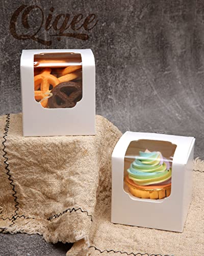 Auto-pop up Cupcake Boxes 100-Packs Individual Cupcake Container White 3.5" x 3.5" x 3.5" Single Cupcake Boxes - color: White, size: 3.5inch-100pcs