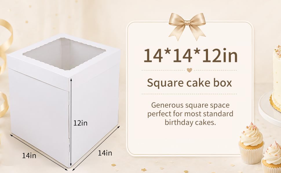 14x14x12 Inch White Corrugated Cake Boxes for 10-12 Inch Large Tiered Cakes - size: 14*14*12inch/4pcs