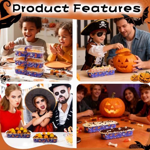 Halloween Mini Cake Pans with Lids 6.8oz, 100Pack Aluminum Foil Ramekins - color: Purple Halloween