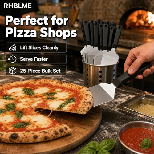 RHBLME 25 Pack Pizza Spatula, Pie Server Pie Cutter Cake Cutter, Stainless Steel Cake Serving Spatula Non Slip Easy to Grip Baking Triangular Spade Plastic Handle Shovel