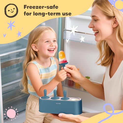 WYOK Popsicle Molds 4-Cavity Silicone Ice Pop Mold (Blue, IcyClassic Pops) - color: Blue