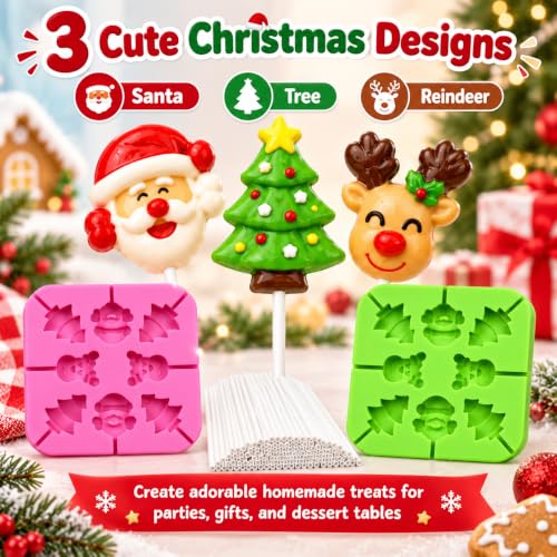 Christmas Molds Silicone, 60 Cavity Christmas Candy Molds (2Pcs) - color: 2pcs Xmas lollipop