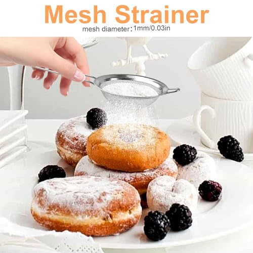 Stainless Steel 5 Cup Flour Sifter, 4 in 1 Baking Sifter with Powder Sugar Shaker Duster, Strainers Fine Mesh and Metal Scoop, Fine Sifter for Baking Cakes, Pies, Cupcakes, Desserts
