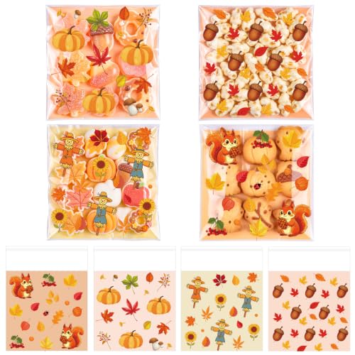 100 PCS Fall Cookie Bags, 4×4 Inch Self Sealing Fall Cellophane Treat Bags - color: Fall 100PCS