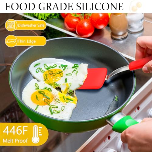 2Pcs Mini Silicone Cookie Brownie Spatula, Solid Flat, Red,Blue - color: Red,Blue, style: Solid Flat