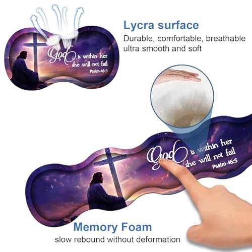 Ergonomic Memory Foam Mouse Pad Wrist Rest Set, Large Gaming Desk Pad + Keyboard Wrist Rest + Mouse Wrist Cushion + Coaster for Home Office Study Gaming, Christian Cross Quote Bible Verse Psalm 46:5 - color: Christian Cross Quote Bible Verse Psalm 46:5