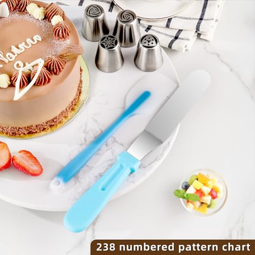 Cake Decorating Kit: Decorating Supplies Tools Kit 238 PCS Baking Accessories Include Spiping Bags and Tips Set, Piping Tips Set, Spatulas, Cake Scraper, 50 Piping Bags, Blue - color: Blue (236 PCS)