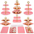 Pack of 11 NWK Cake Stand Set of Cupcake Stand, Tray & Table Cloth (Pink) - color: Pink
