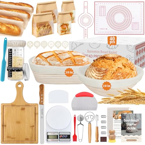 40Pcs Sourdough Starter Kit, Banneton Proofing Baskets, Scale Jar - size: 10" 40Pcs Set