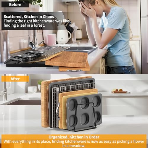 Cutting Board Organizer Kitchen Organizer Rack for Cutting Board, Bakeware, and Cookie Sheet, 5-Slot Heavy-Duty Steel Cookware Holder,Rust-Resistant with Anti-Slip Feet (1, Large) - size: Large