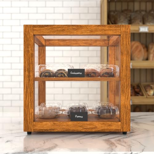 KoolMore 15 in. Light Wood Countertop Open Back Dry Bakery Display Case, Pastry, Cake and Bread Display with Tempered Glass