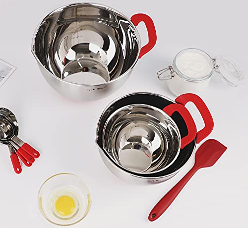 Hillbond Stainless Steel Mixing Bowls with Lids Set, Set of 3, Red - color: Red