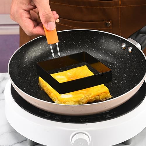 Large 4 Pcs 4 Inch Sqaure Egg Ring for Griddle Frying Egg,4" Non-stick Stainless Steel Square Egg Mold,Square Omelet Ring Pancake Mold Maker With Silicone Insulated Handle Oil Brush & Egg Separator - size: 4 Pieces Square 4 Inch