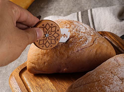 Wood Bread Lame Slashing Cutter Tool, Bamboo Hand Crafted Dough Sourdough Scoring Knife Making Slasher Lame Bread Tool for Bread Bakers with 5 Replaceable Razor Blades and Storage Cover