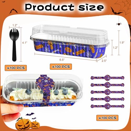 Halloween Mini Cake Pans with Lids 6.8oz, 100Pack Aluminum Foil Ramekins - color: Purple Halloween