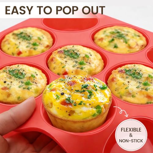 CAKETIME Silicone Muffin Pan, 2 Packs Jumbo 6 Cups and Regular 12 Cups for Baking Muffins, Cupcakes, Egg Bites, Frittatas - size: 12-Cup Regular & 6-Cup Jumbo