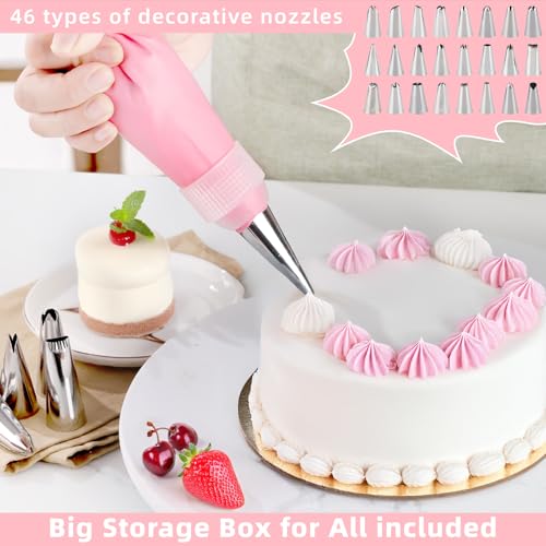 Cake Decorating Kit: Decorating Supplies Tools Kit 138 PCS Baking Accessories Include Spiping Bags and Tips Set, Piping Tips Set, Spatulas, Cake Scraper, 50 Piping Bags for Beginners, Pink - color: Pink (138 PCS)