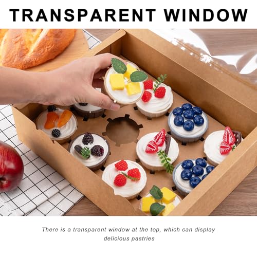 12 Count Cupcake Boxes, 4PCS Cupcake Container with Window and Inserts - color: Brown