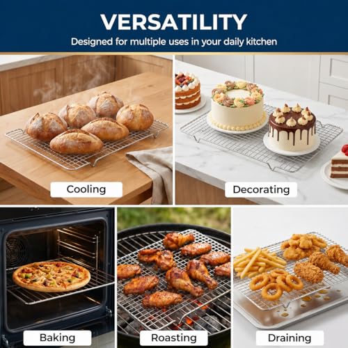 Cooling Rack Set of 2, 10" x 16" No Warp Heavy Duty Stainless Steel Baking Rack - Fits Jelly Roll Cookie Sheet Pan, Oven Safe 575°F, for Baking, Roasting & Dehydrating, Dishwasher Safe - color: Cooling rack*2