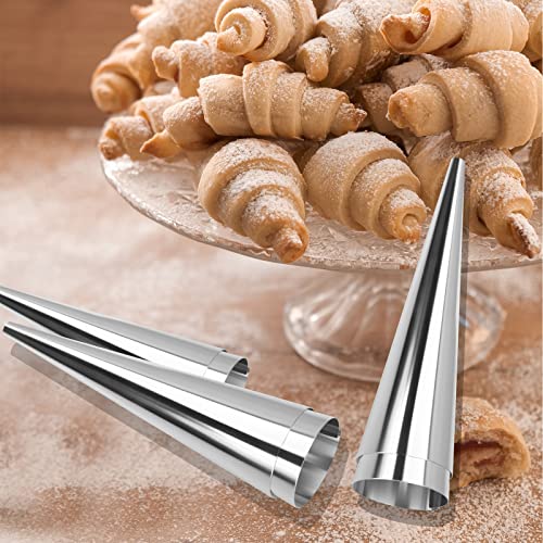 Tinfol 20 Pack 4.7Inch Cream Horn Molds, Baking Cones Cream Horn Forms, Stainless Steel Cannoli Tubes Ice Cream Mold, Standing Cone Shap - size: 4.7inch