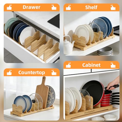 Pots and Pans Organizer Under Cabinet, Cutting Board/Baking Sheets Storage Rack, Adjustable Bamboo Pot Lid Holder, Pot Lid Organizer Inside Cabinet, Pot and Pan Organizers(Natural) - size: 60