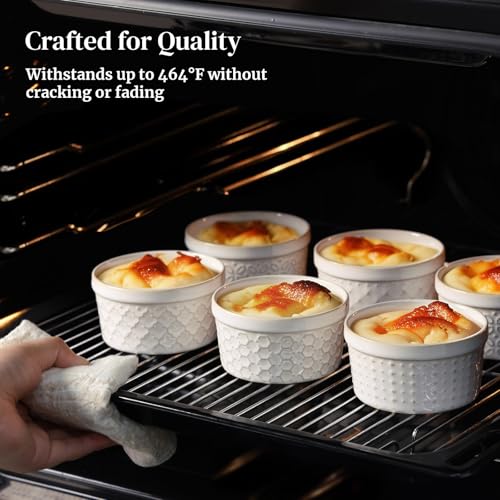 DOWAN Ramekins Oven Safe with Lids 4 oz, Charcuterie Boards Bowls Set for Creme Brulee, Souffle, Dipping Sauces, Custard Cups Ceramic Food Storage Containers, Set of 6, Beige - size: 4 oz