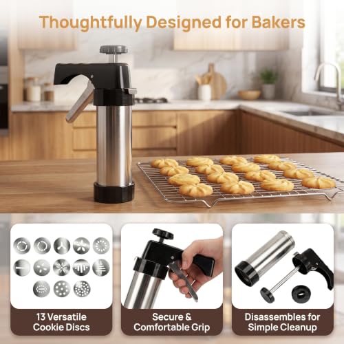 21-Piece Cookie Press Set, Stainless Steel for DIY Cookies Maker-red - color: Red