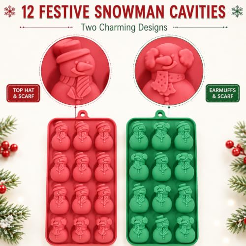 Christmas Silicone Molds for Chocolate, 2 Piece 48-Cavities Christmas Cute Snowman Molds, Red & Green Winter Mini Xmas DIY Candy Chocolate Dessert Pudding Jelly Making - color: Style7