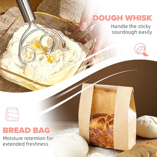 RYTOXILO Sourdough Starter Kit, 15 Pcs Sour Dough Bread Baking Supplies for Beginners with 24 Oz Glass Starter Jar, Complete Bread Making Set with Silicone Banneton Proofing Basket, Baking Accessory