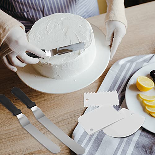 Stainless Steel Icing Spatulas Angled Cake Spatulas with 3 Cake Smoother Scrapers- Professional Frosting Offset Spatula Set with 6, 8, 10 inch Blades for Cake Decorating