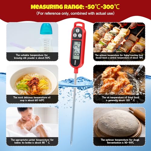 Copkim 6 Pcs Instant Read Meat Thermometer Long Probe,Red - color: Red