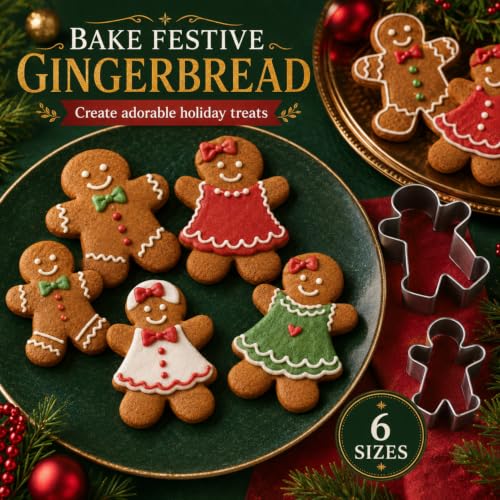 6-Piece Christmas Gingerbread Cookie Cutters, Man & Woman, 3 Sizes - style: style5