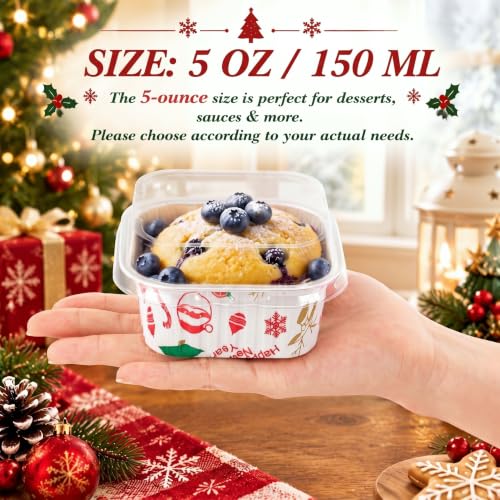 Skylety 100 Pcs 5oz Mini Square Cake Pans with Lids, Christmas Ornaments - color: Christmas Ornaments