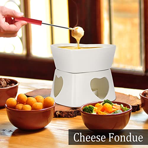 BSTKEY White Ceramic Butter Warmer Set, Heart Shaped Fondue Pot Melting Pot Set, Melt Hot Pot Bowl Set for Cheese Chocolate Butter Caramel, with 4 Forks - color: White