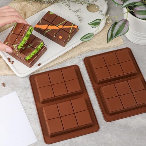 Webake Deep Mini-Sized Chocolate Bar Mold with 1 Scraper, 2-Cavity Silicone Dubai Chocolate Bar Mold for Filling Pistachio Knafeh, 100g Bar, Pack of 2 - style: Mini