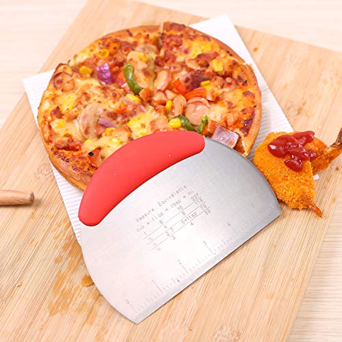 1 pcs Dough Pastry Scraper Chopper/Stainless Steel Dough Scraper Cutter with Ergonomic Rubber Non-Slip Grip/Dough Scraper Cutter/Pro Pastry Pizza Cutter Chopper (Red) - color: Red