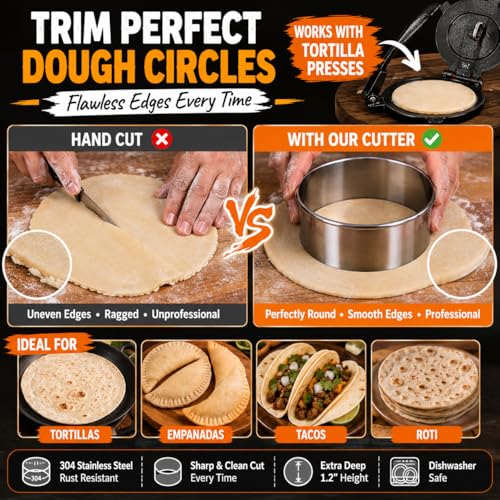 Doczen Large Cookie Cutter Set, 6-Piece Stainless Steel Biscuit Cutters, Heavy Duty Metal Ring for Burger Press & Meat Shaping, Tortilla Crust & Clay Pottery Cutting Tool