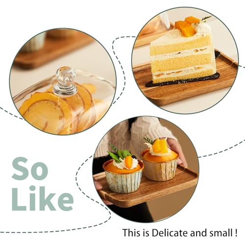2 Pack Rectangular Wooden Cake Stand, 4 x 6.3 Mini Cake Plate Holder with Clear Glass Bell,Cake Display Server Tray for Kitchen,Birthday Parties,Weddings,Baking Gifts - color: 4.6x7inch Rectangular / 2pack